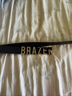 MINKPINK Black Belt with Gold 'BRAZEN' Lettering